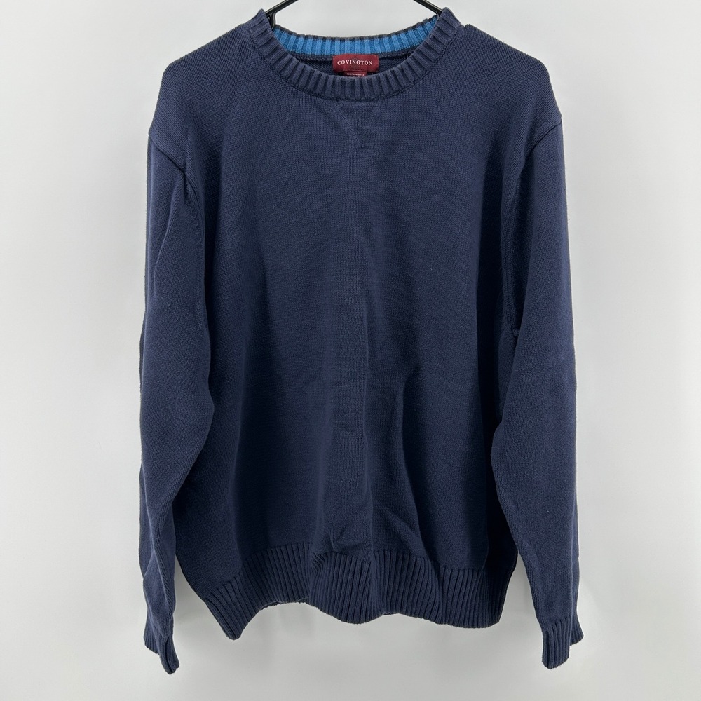 Covington Navy Blue 100% Cotton Crewneck Knit Sweater Men XXL Minimal Grandpa